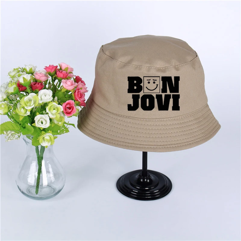 Модная летняя шляпа с логотипом Bon Jovi Женская Мужская Панама, шляпа-Панама Bon Jovi дизайн плоский солнцезащитный козырек рыбалка, рыбак шляпа - Цвет: Бежевый