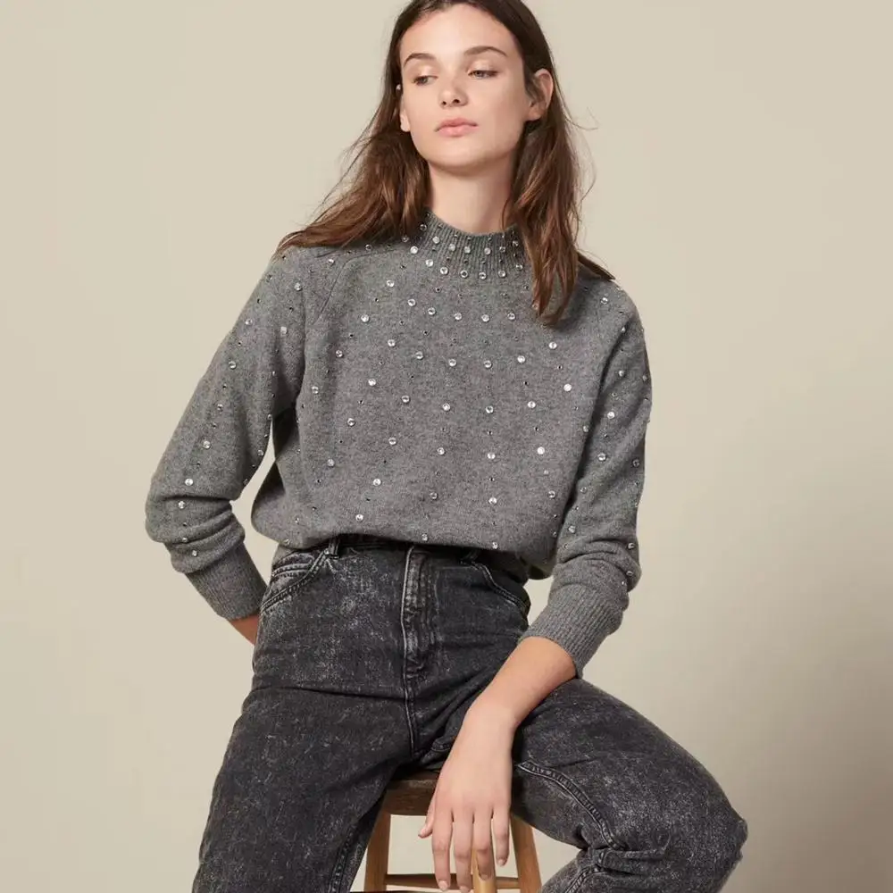 

2020 Spring Fall and Winter Heavy Beaded Women Warm Wool Sweater