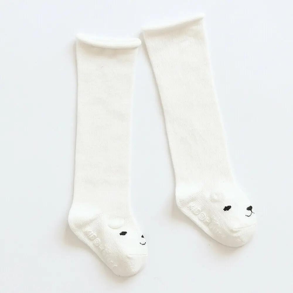 Весенне-осенние длинные носки унисекс для маленьких мальчиков модные детские Носки с рисунком кота/кролика/лиса белка хлопковые носки до колена для девочек - Цвет: Белый