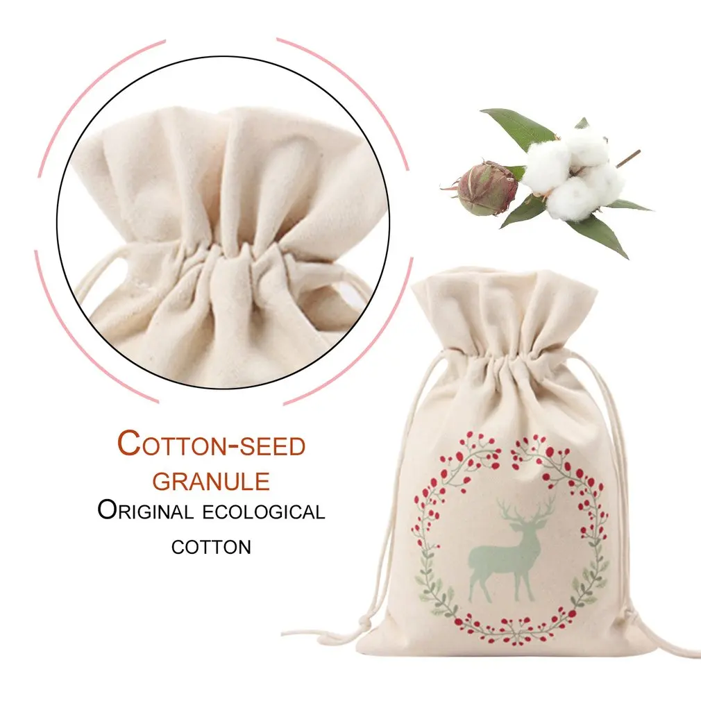 Unique Design Large Christmas Gift Bag Home Party Decoration Vintage Drawstring Canvas Dinner Table Gift Bag Supplies