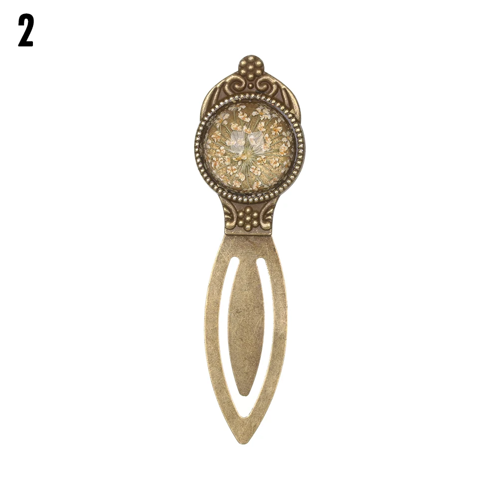 1PC Retro Metal Bookmark Ruler Colorful Dried Flower Silver Metal Ruler Flower Bookmarks Book Page Marker School Office Supplies - Цвет: 2