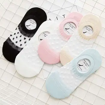 

Summer glass silk socks breathable invisible boat socks women's mesh cotton socks silicone antiskid socks