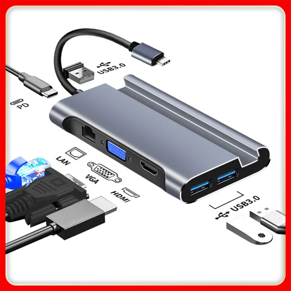 Snowkids Type C Docking Station for Laptop Smart Phone 7 in 1 VGA PD LAN HDMI USB3.0 Port Expansion