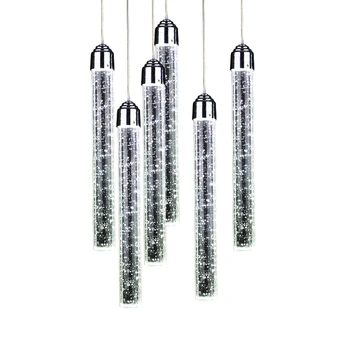 

HAIXIANG LED Bubble Crystal Cylinder Staircase Drops Lamp Island Pendant Light Drop Lighting for Dining Room
