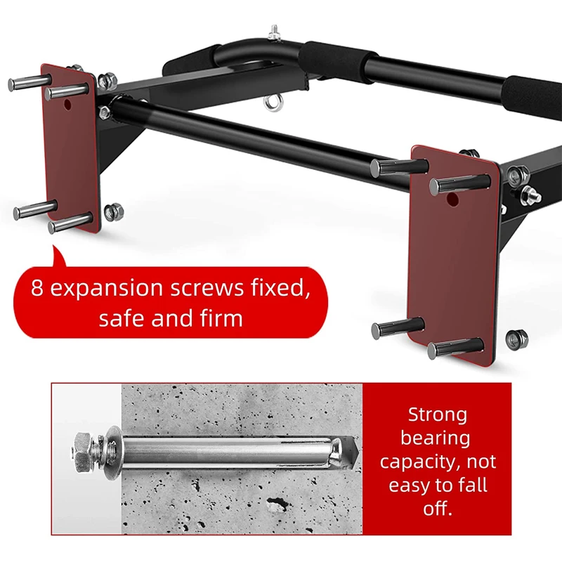 Fitness Wall Mounted Heavy Duty Horizontal Bar Steel Chin-up For Home Gym Indoor Pull Up Training Bar Large Equipment Load 200kg