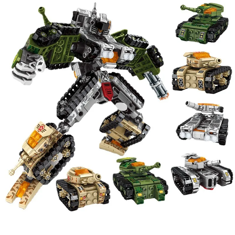 894pcs 6 in 1 Military Tank Transformation Robot Mecha Building Blocks Army ww2 Bricks Educational Toys For Children | Игрушки и хобби