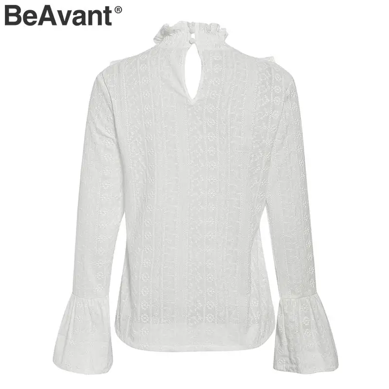 BeAvant элегантная хлопковая белая блузка с оборками Женские топы с вышивкой и стоячим воротником осенние офисные женские Топы с длинным рукавом