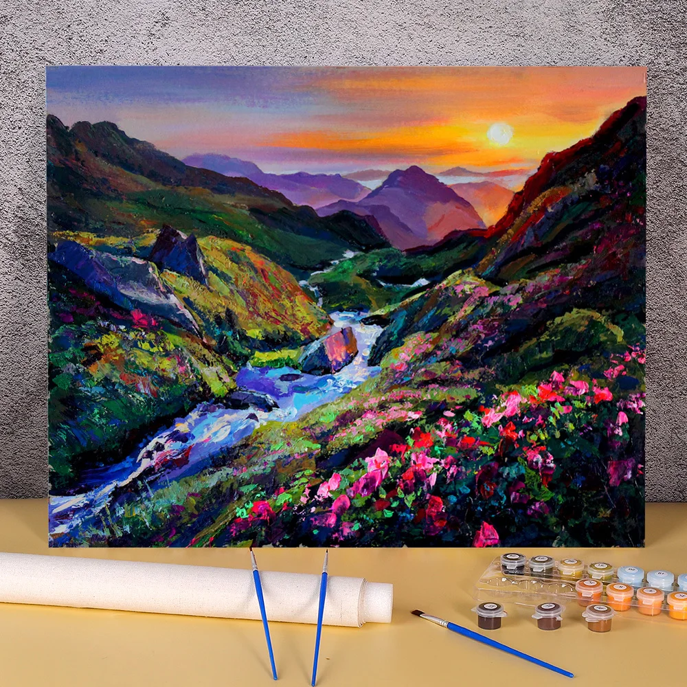 Landscape Stream DIY Paint By Numbers Kit Oil Paints 40*50 Canvas Pictures New Design For Children Wall Art Handicraft | Дом и сад