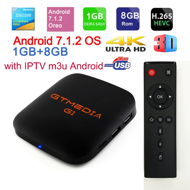 

GTmedia G1 Tv Box Media Player 1GB RAM 8GB ROM S905W Android 7.1 Remote Control 4K 2K HD 2.4G Built In Wifi Set Top Boxes IPTV