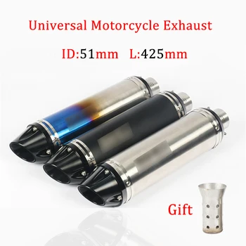 

51mm Length 425mm Universal Motorcycle Exhaust Pipe For GY6 R1 R3 R6 FZ6 Laser Marking Modified Escape Muffler with DB killer