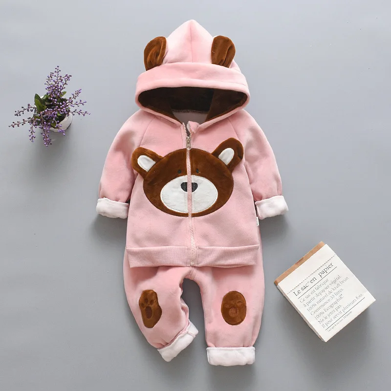 2019 Winter Baby Boys Clothing Sets Fashion Girls Warm Hooded Coats And Pants Suit Baby Thick Velvet Tracksuit Kids Clothes Set (10)