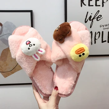 

Fur Slippers Women Cute Plush Furry Fur Flat Shoes Cartoon 2020 Girl Ladies Home House Slippers Indoor Shoes Spring Autumn Woman