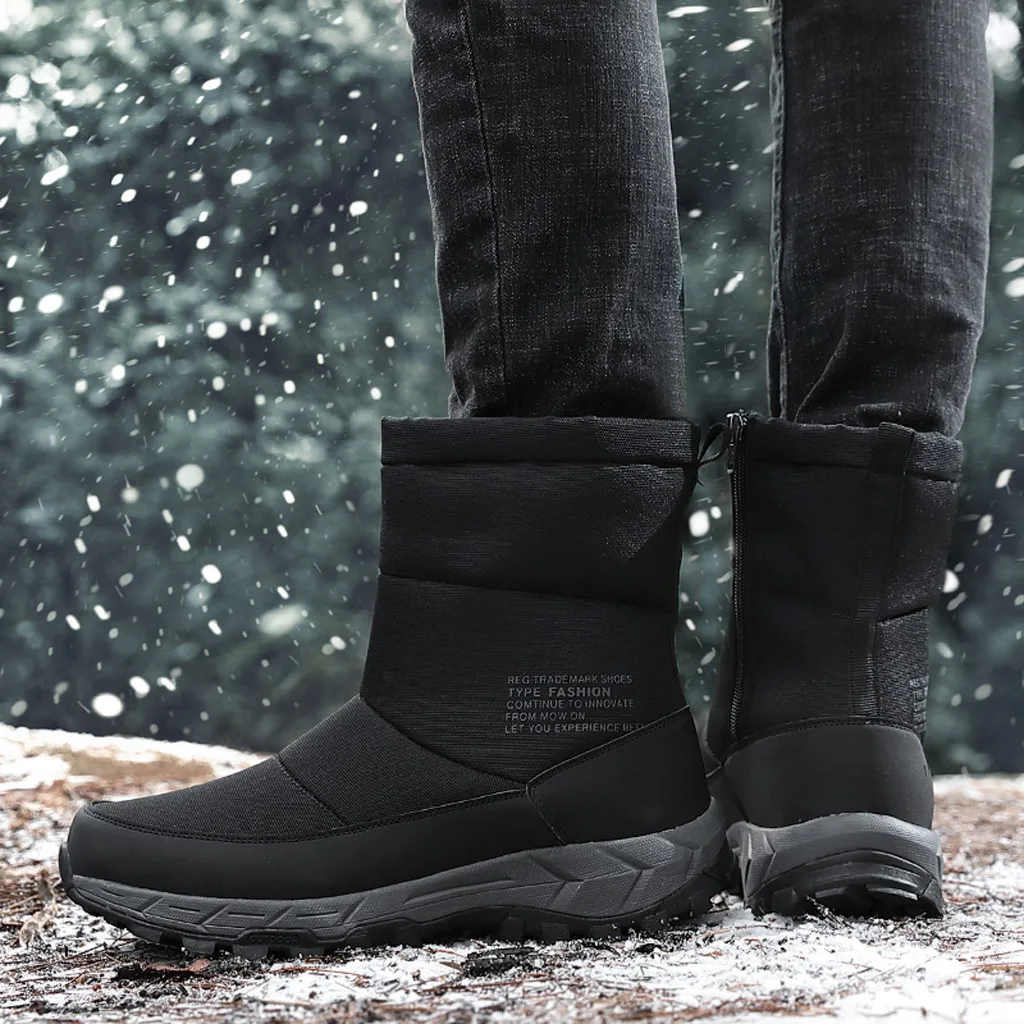 Botas hombre/зимние теплые водонепроницаемые ботильоны высокого качества; Теплая обувь на меху с плюшевой подкладкой; зимняя обувь на молнии сбоку; мужская обувь