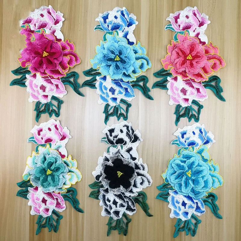 1 Pcs 3d Flower Patch Embroidery Applique Cloth Stickers Handmade