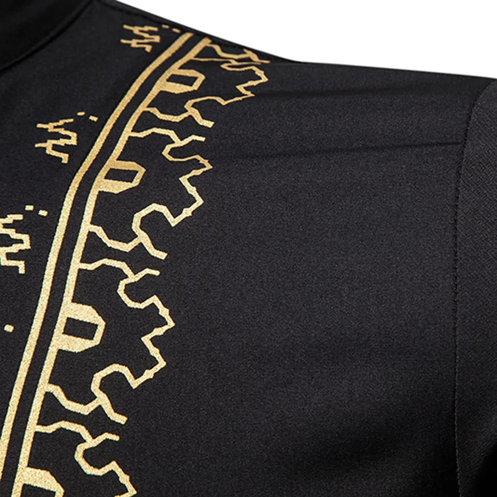 Camisa masculina мужская Мода Досуг Африканский стиль печать с длинными рукавами рубашки топы мужская одежда
