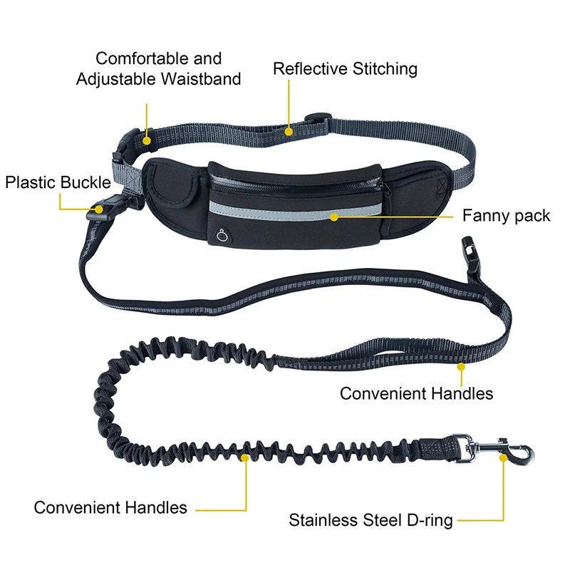 Hands Free поводок для бега собаки с поясным карманом регулируемый ремень амортизирующий банджи подходит для талии до 45 дюймов черный