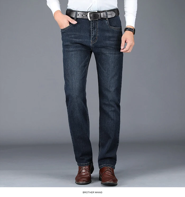 Осень и зима новые мужские классические деловые свободные прямые Джинсы Стрейчевые синие джинсовые брюки мужские повседневные Брендовые брюки