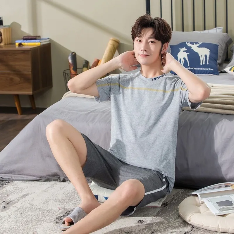 

Pajamas Set Mens Summer Cotton Short-sleeved Shorts Thin Section Home Suit Multi Styles Plus Size Mens Sleepwear Pajamas