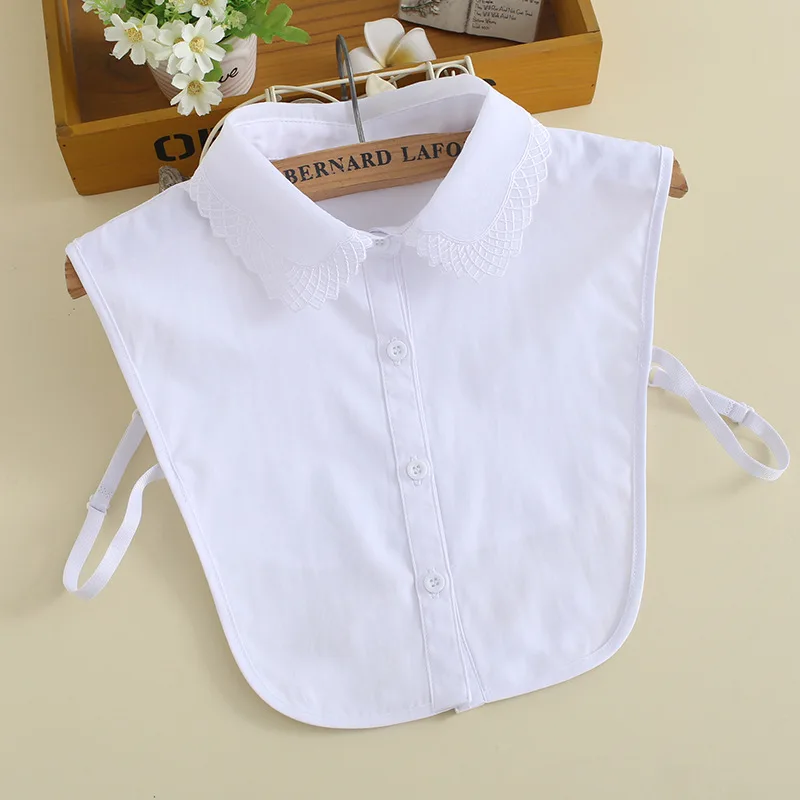 

Woman Shirt Half Blouse Embroidery White Faux Cols Fake Collar Solid Color Detachable Collars Removable False Collar Necktie