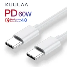 KUULAA usb type-C-usb type-C кабель 60 Вт PD для быстрой зарядки USB-C кабель Quick Charge 4,0 для Xiaomi Redmi Note 7 8 USB C шнур