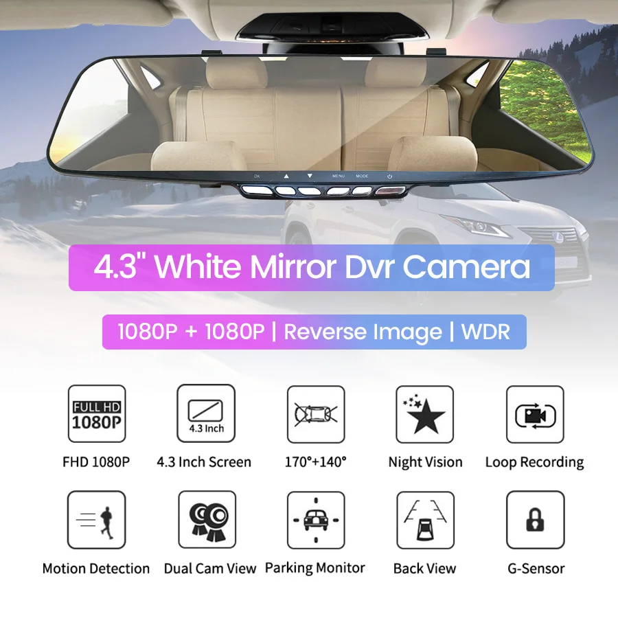 E ACE Автомобильный видеорегистратор зеркало видео рекордер 4 3 дюймов Dashcam 1080P +
