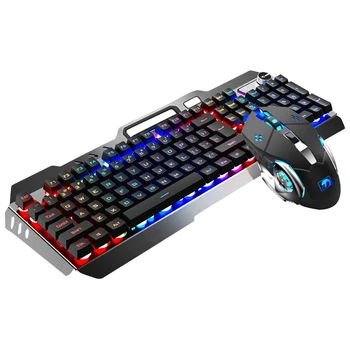 

Gaming Keyboard Mouse Set Metal Mechanical Feel USB Wired Keyboard Ergonomic RGB Backlight Computer Keyboard Mice Combo