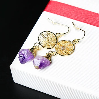 

1PC fashion natural Amethyst golden earrings quartz crystal ore magic repair cure crystal can be used for holiday party DIY gift