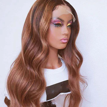 

Body Wave Lace Front Wigs for Africa-American Women 180Density 360 Lace Frontal Ombre Highlight Wigs Pre Plucked Hairline Wigs