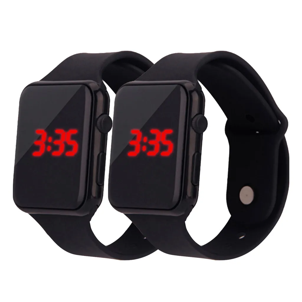 2PC Man Woman LED Electronic Sport Watch Luminous Sensor Student Adult Couple Electronic Watch With Shell Adjustment Watch L58