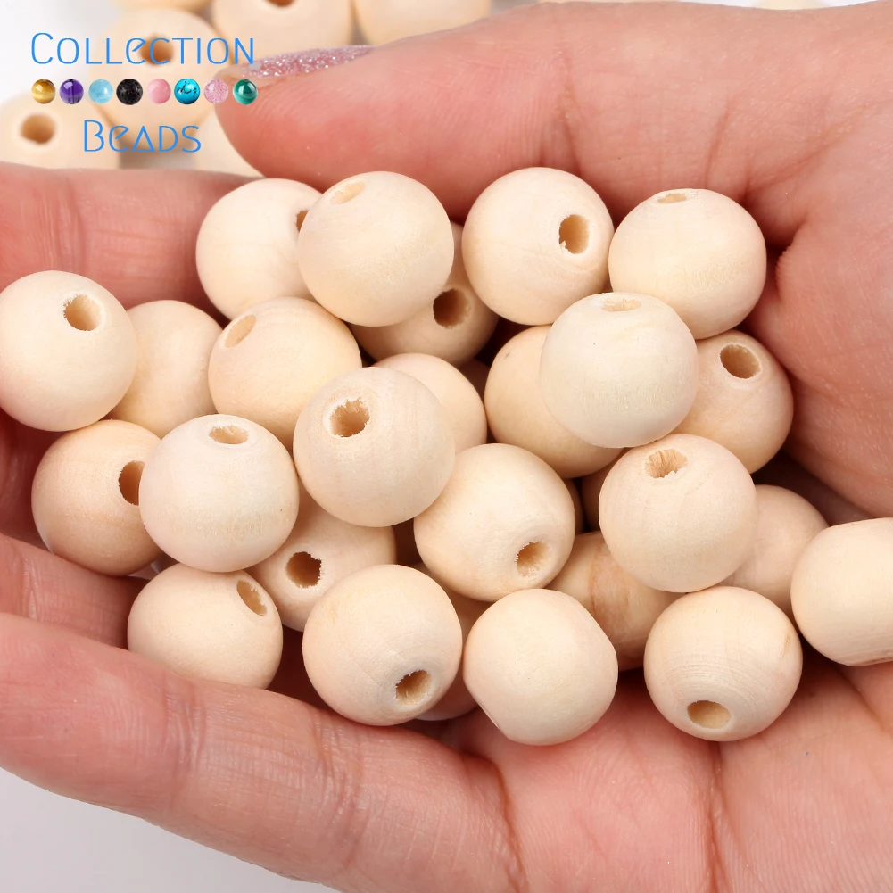 4-50mm 1-1000pcs Natural Wood Beads Round Spacer Wooden Pearl Lead-Free Balls Charms DIY For Jewelry Making Handmade Accessories