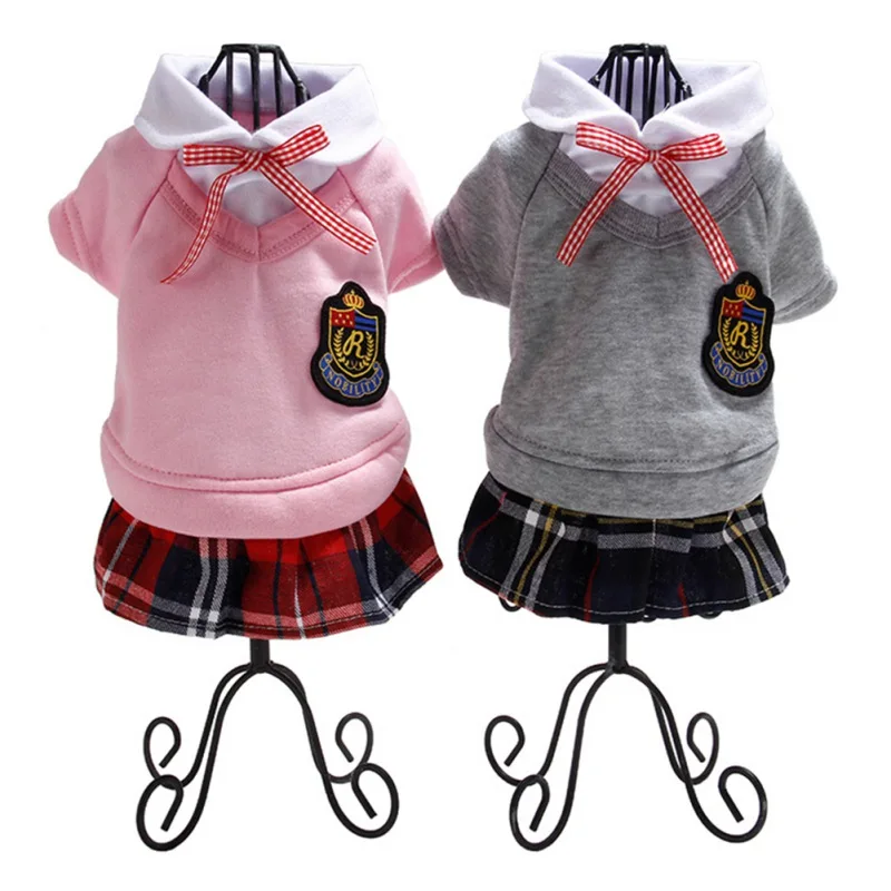 Pet Skirts for Dogs Campus Style Lovers Outfit Small Dog Puppy Plaid Dog Dress Hoodie Sweatshirts Pet Clothes Clothing