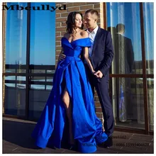 Mbcullyd Королевский синий Пром платья Длинные элегантные с открытыми плечами импортные вечерние платья с высоким разрезом robe de soiree дешевого размера плюс