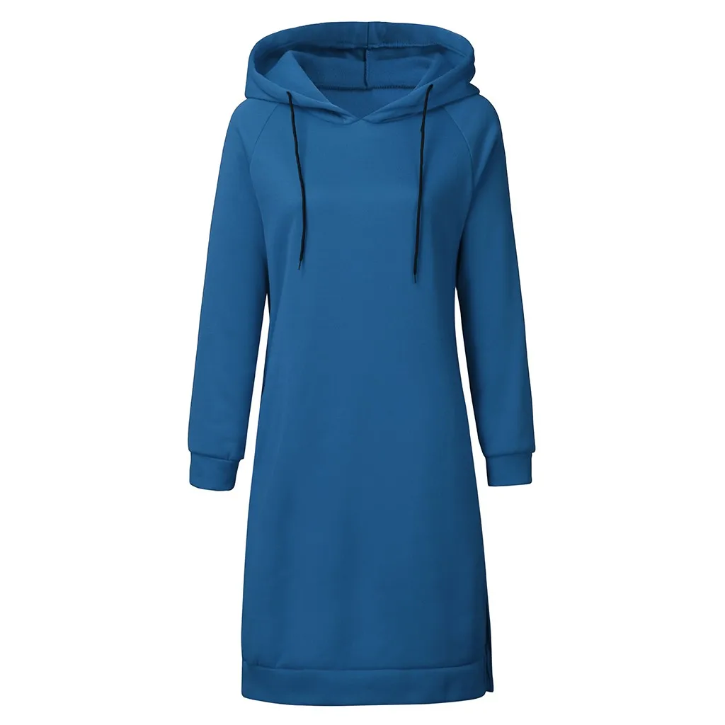 Robe hiver femme, женское платье, повседневное, одноцветное, с длинным рукавом, зимнее платье, с карманом, толстовка, с разрезом, платье, vestidos ropa mujer