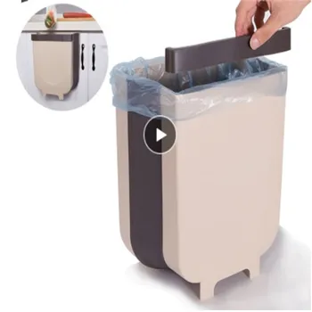 

8L Waste Bin Hanging Large Trash Cabinet Door Toilet Waste Storage Wall Mounted Folding Bathroom Trash Can Kitchen Foldable Gold