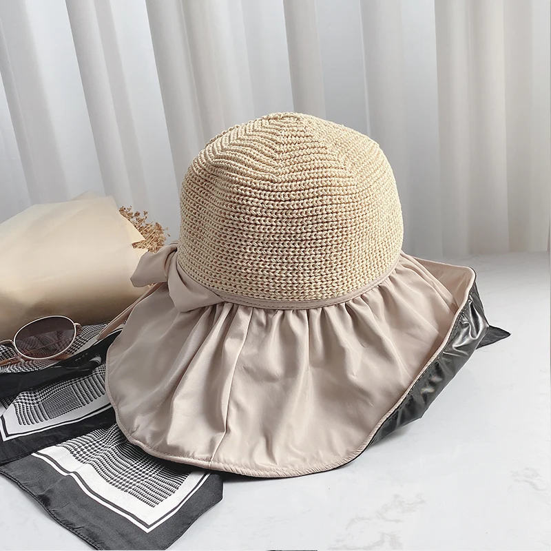 Foux Bucket Sun Hats Summer Women Butterfly Knitted Mesh Top UV Protection Shade Face Adjustable Protect Wind Outdoors 2021 New kangol bucket hat women's Bucket Hats