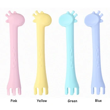 

Silicone Baby Spoon Fork Creative Giraffe Children Tableware Environmental Protection Children Training Spoon Fork Tableware