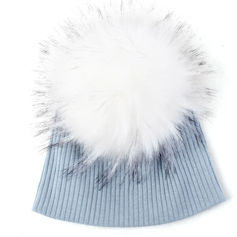 light blue 21 Geebro/мягкие ребристые хлопковые шапки-бини для новорожденных, шапки с помпон с искуственным мехом для маленьких мальчиков и девочек, детские шапки на осень и зиму - Цвет: light blue 21