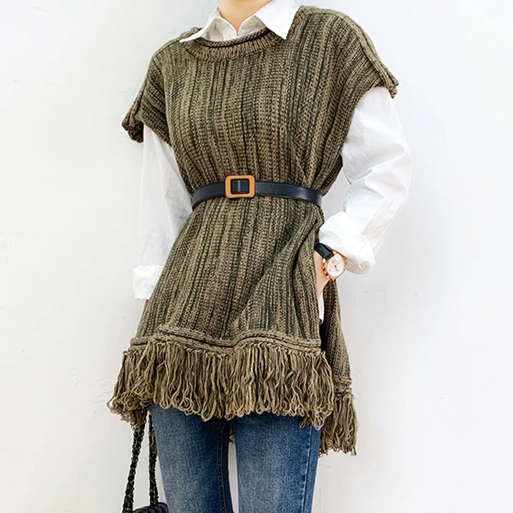 

Retro Tassel Loose Pullover Sweater Women Autumn Spring Hippie Style Vintage Female Distressed Knit Casual Sweater No Belt