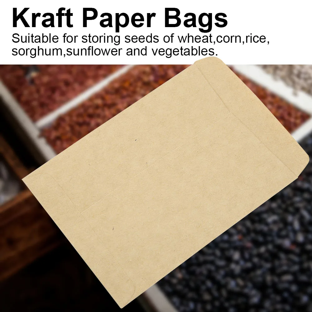 Nosii 100PCS/Set Kraft Paper Bags Corns Wheat Rice Seeds Packaging Storage Bag Envelop Style Good Sealing 9X13CM