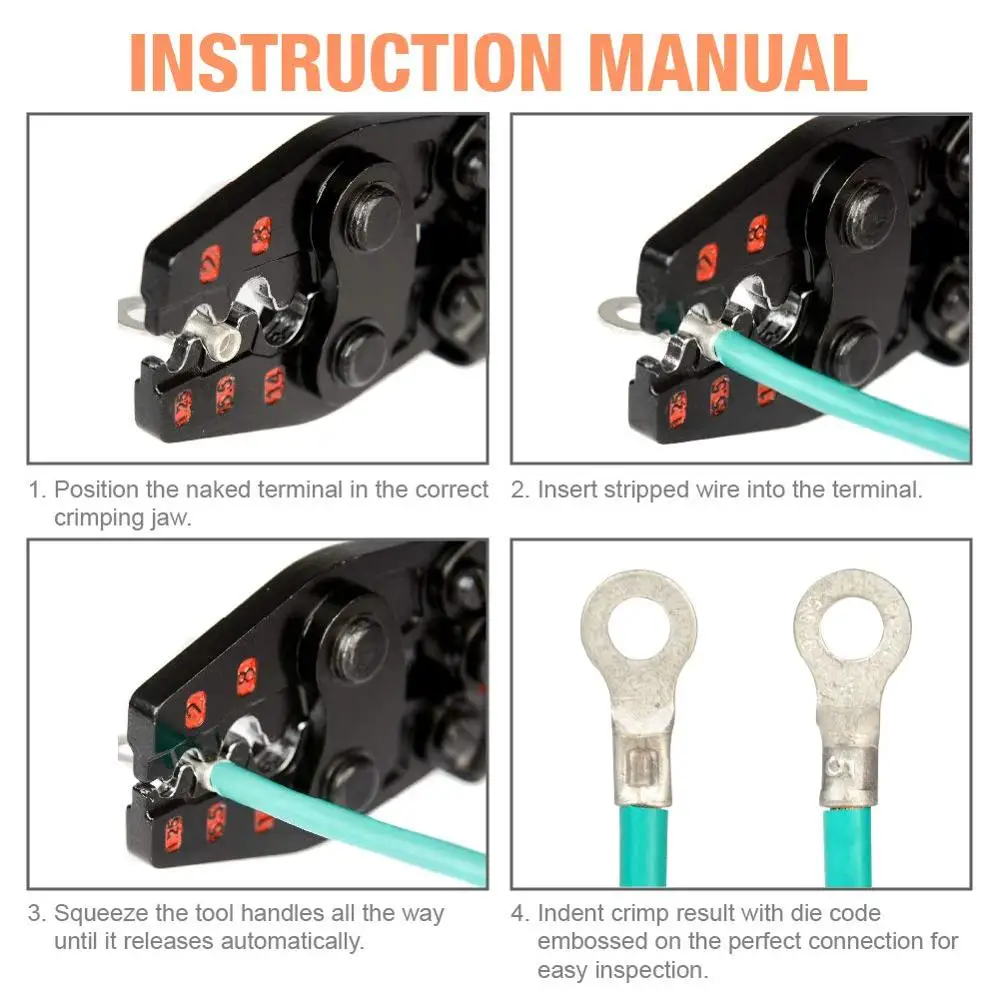 IWS-6/8/16/38 crimper plier Ratchet Crimping Tool for Non-Insulated Terminals 1.25-6MM&sup2; Polished Jaw Pressure regulating device