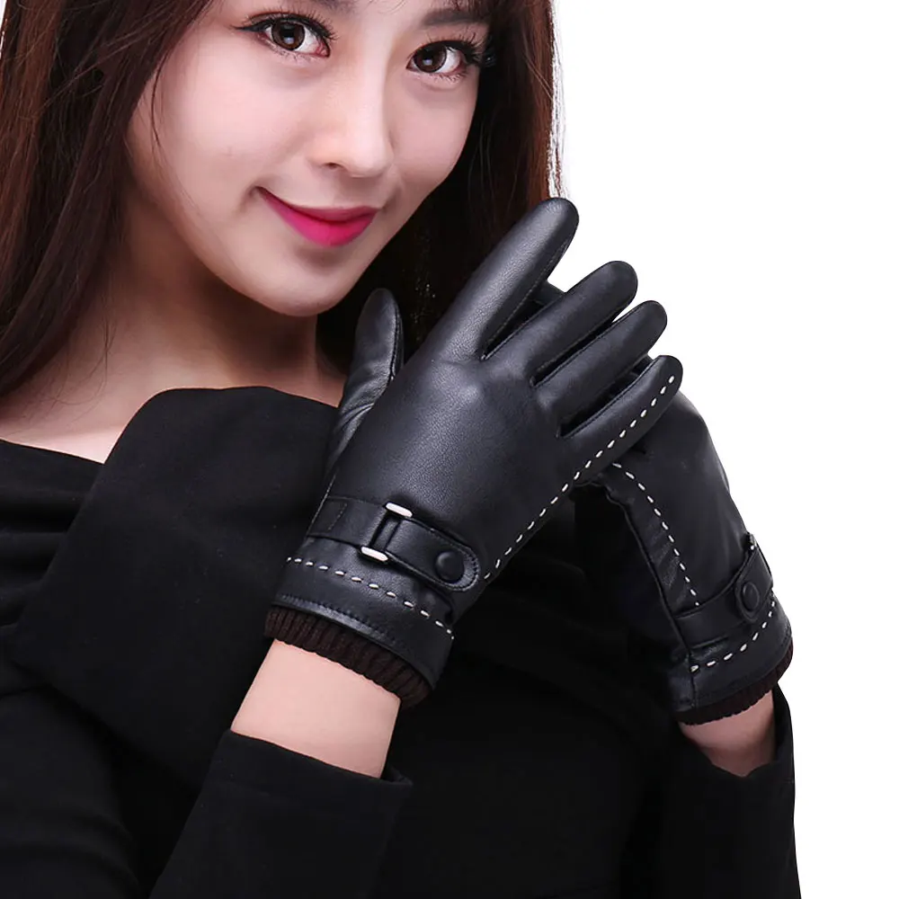 

1Pair Fashion Full Palm Touch Screen Winter Gloves Warm PU Leather Gloves Windproof in Cold Weather Lightweight For Women Men