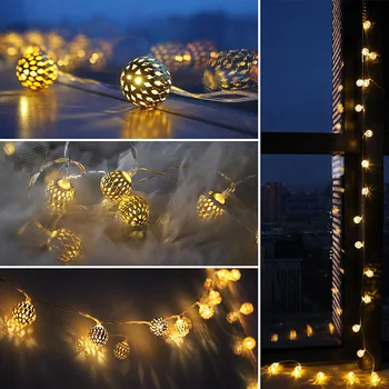 

LED Globe String Lights with plug in 6M 40LED Gold Moroccan for Bedroom Curtain Patio Lawn Landscape Fairy Garden Home Wedding