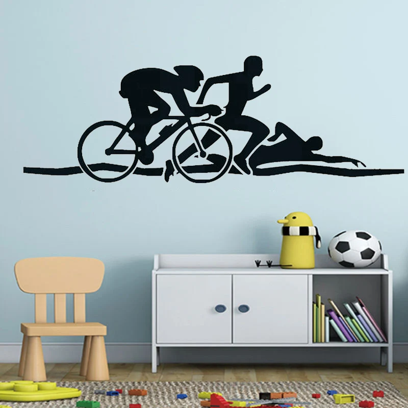 

Triathlon Athletes Wall Sticker Bike Swim Run Sports Vinyl Wall Decals Health Fitness Murals Sportsman Home Interior Decor