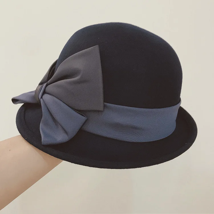 Фибоначчи модный галстук-бабочка Fedora топ шляпа для женщин Женский котелок из шерсти фетровая шляпа с полями гофрированная церковная винтажная шапка Chapeau Fedora