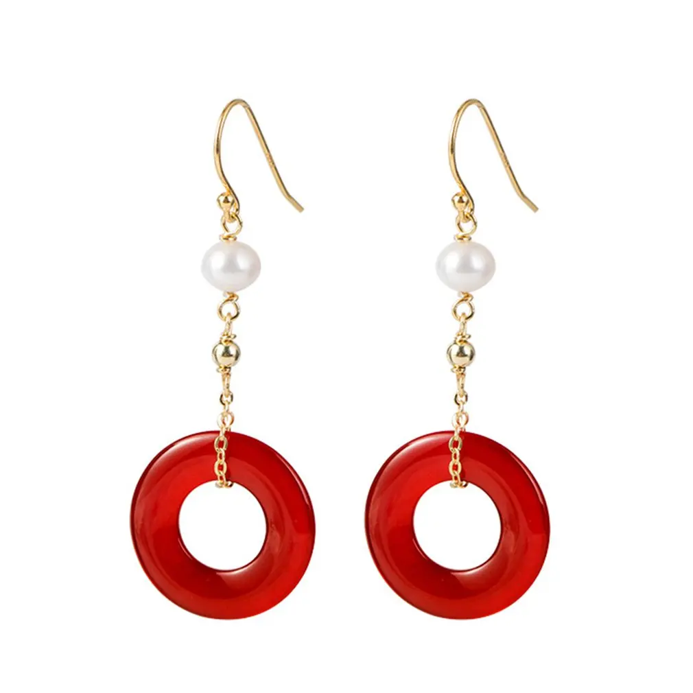 

S925 Silver Natural Pearl Agate Safety Buckle Earrings Female Diy Handmade Simple Circle Design Ear Jewelry