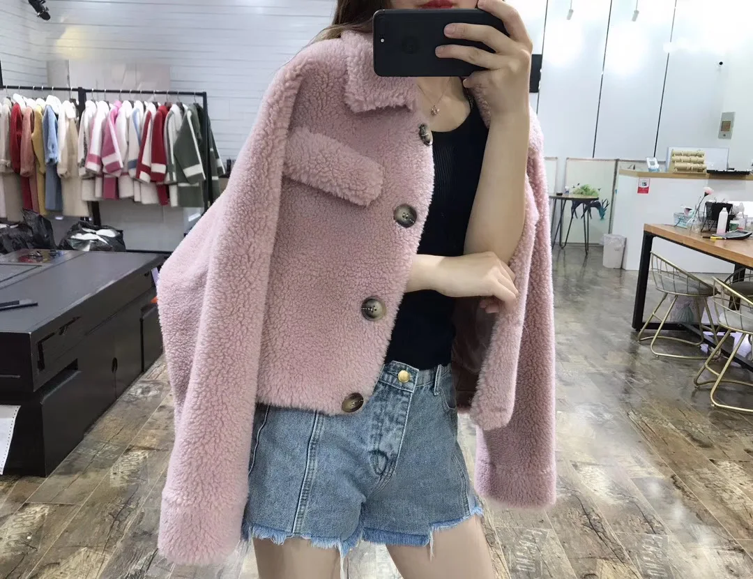 30% натуральное шерстяное меховое пальто для женщин зима новая мода короткое Стильное женское пальто