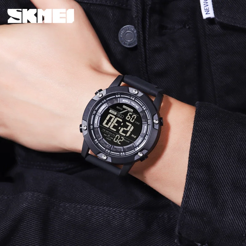 SKMEI Top Band Swimming Digital Sports Watch Mens 10Bar Waterproof Countdown LED Light Wristwatches Alarm 4