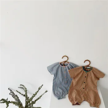 

Summer 2020 baby thin romper infant short-sleeved check jumpsuit