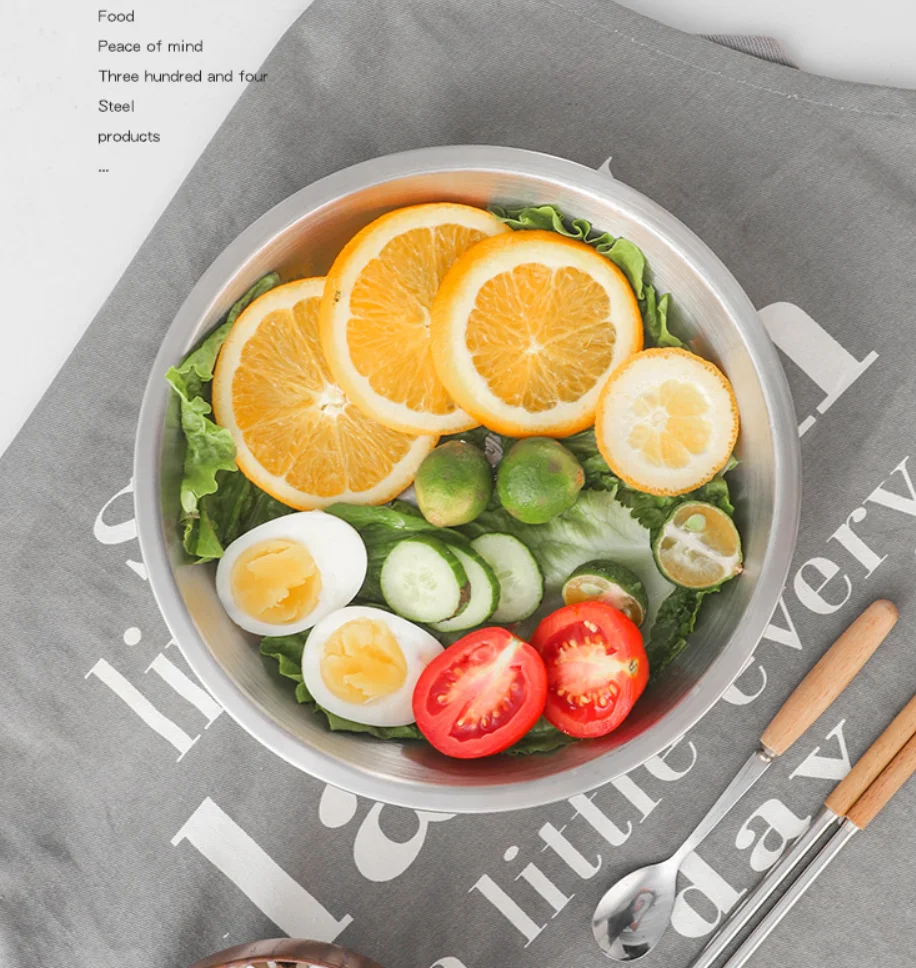 14-26cm 304 Stainless Steel Dishes Plates Kitchen Dining Food Storage Plate Round Dessert Dishes Dinner Salad Plate Dinnerware