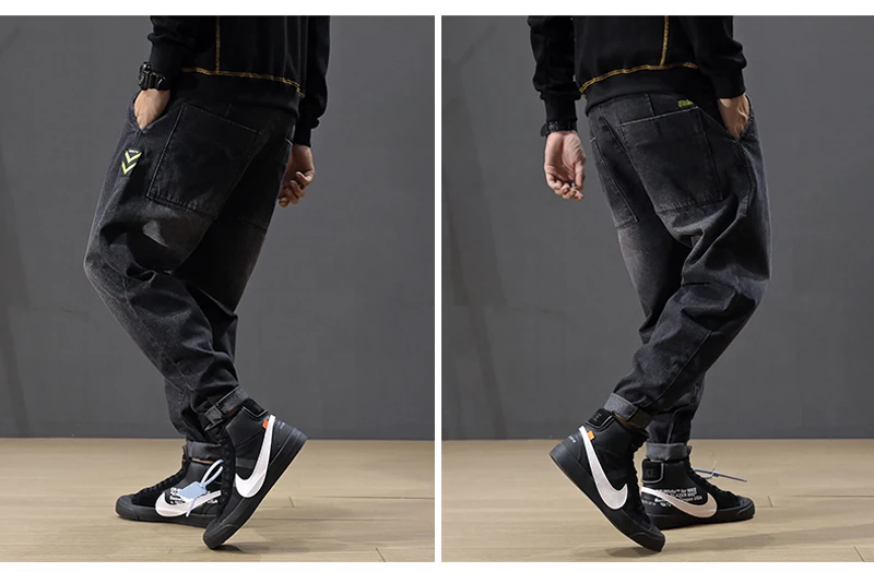 Fashion Streetwear Men Jeans Loose Fit Patch Designer Denim Cargo Pants Men Harem Jeans Vintage Retro Hip Hop Jogger Jeans Homme